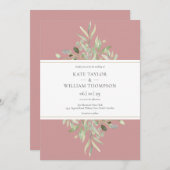 Dusty Rose Greenery Bloral Wedding Einladung (Vorne/Hinten)