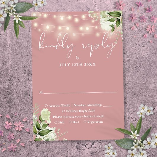 Dusty Rose Greenery Blumenstrauß Hochzeit RSVP Karte