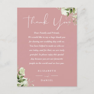 Dusty Rose Greenery Dankeschön Hochzeitsplatzkarte Postkarte