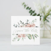 Dusty Rose Greenery Eukalyptus Save the Date Ankündigung (Stehend Vorderseite)