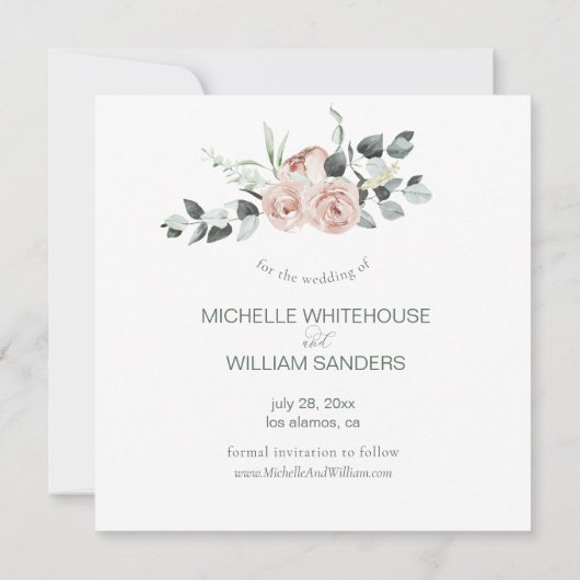 Dusty Rose Greenery Eukalyptus Save the Date Ankündigung (Rückseite)