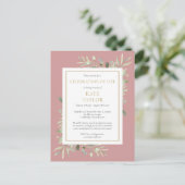 Dusty Rose Greenery Feier des Lebens Beerdigung Ankündigungspostkarte (Stehend Vorderseite)