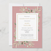 Dusty Rose Greenery Feier des Lebens Beerdigung Einladung (Vorderseite)