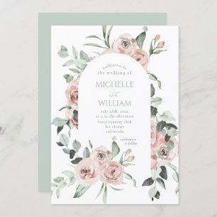 Dusty Rose Greenery Floral Delicate Wedding Einladung