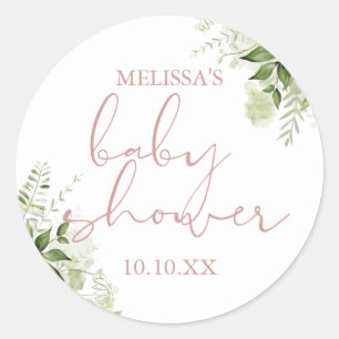 Dusty Rose Greenery Floral Girl Baby Shower Gefall Runder Aufkleber