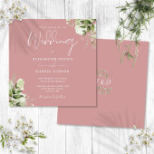 Dusty Rose Greenery Floral Monogram Square Wedding Einladung