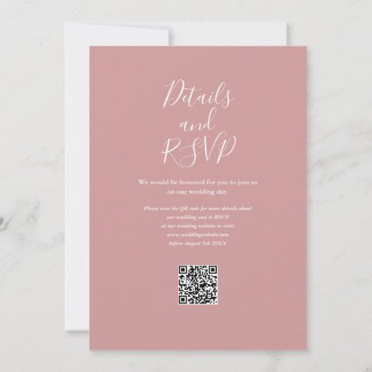 Dusty Rose Greenery Floral QR Code Wedding Einladung (Rückseite)