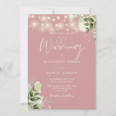 Dusty Rose Greenery Lights QR Code Foto Hochzeit Einladung (Vorderseite)