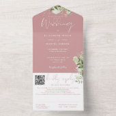 Dusty Rose Greenery Monogram QR Code Wedding All In One Einladung (Innen Boden)