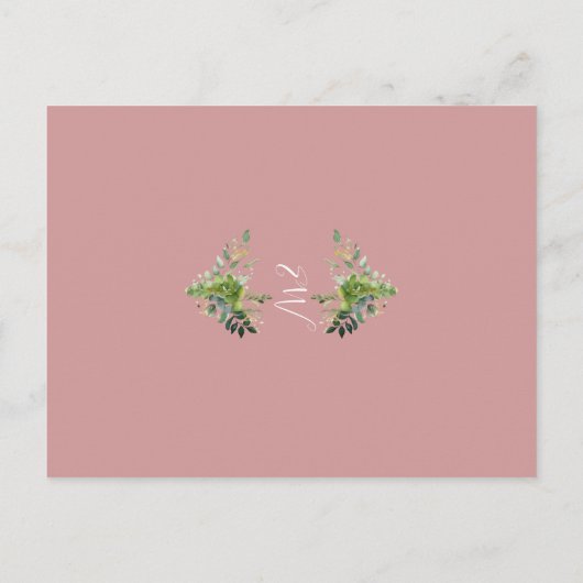 Dusty Rose Greenery Monogram Taufe Einladung Postkarte (Rückseite)