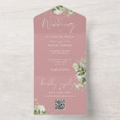 Dusty Rose Greenery QR Code Monogram Wedding All In One Einladung (Innen Boden)