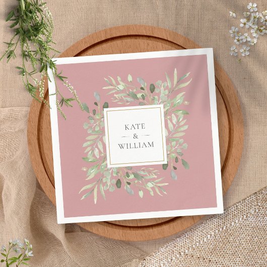 Dusty Rose Greenery Wasserfarben Foliage Serviette