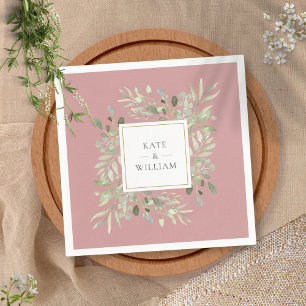Dusty Rose Greenery Watercolor Foliage Serviette