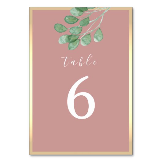 Dusty Rose Greenery Wedding Tischnummer (Vorderseite)
