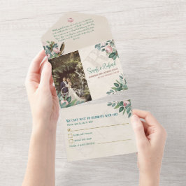 Dusty Rose Grüne Botanische Blütenhochzeit All In One Einladung