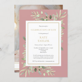 Dusty Rose Grüne Foto Feier des Lebens Einladung