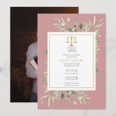 Dusty Rose Grüne Jura Schule Abschluss Foto Einladung (Vorne/Hinten)