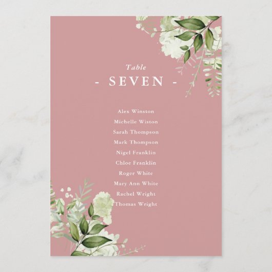 Dusty Rose Grünpflanzen Sitzplan Tischnummer (Rückseite)