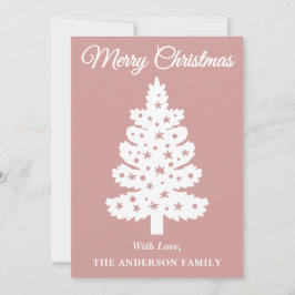 Dusty Rose Handgeschriebener Script Weihnachtsbaum Feiertagskarte