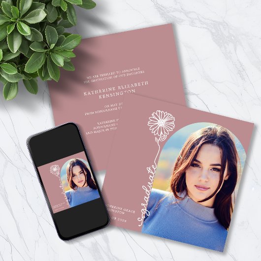 Dusty Rose Handgeschriebenes Blumenmuster Foto Abs Einladung