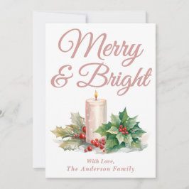 Dusty Rose Handgeschriebenes Skript Merry & Bright Feiertagskarte