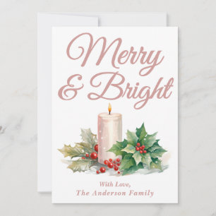 Dusty Rose Handgeschriebenes Skript Merry & Bright Feiertagskarte