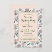 Dusty Rose Handgezeichnete Blumenmilch 16 Geburtst Einladung (Vorne/Hinten)