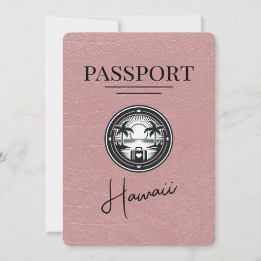 Dusty Rose Hawaii Passport Save the Date (Vorderseite)