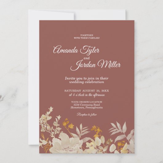 Dusty Rose Herbst Hochzeit Boho Einladung (Vorderseite)