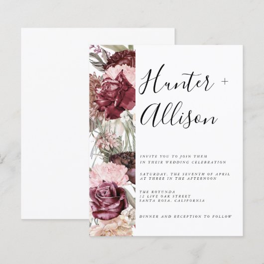 Dusty Rose Hochzeit Einladung (Vorne/Hinten)