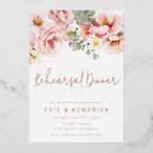 Dusty Rose Hochzeit Probe Dinner Rose Gold Folieneinladung (Vorderseite)