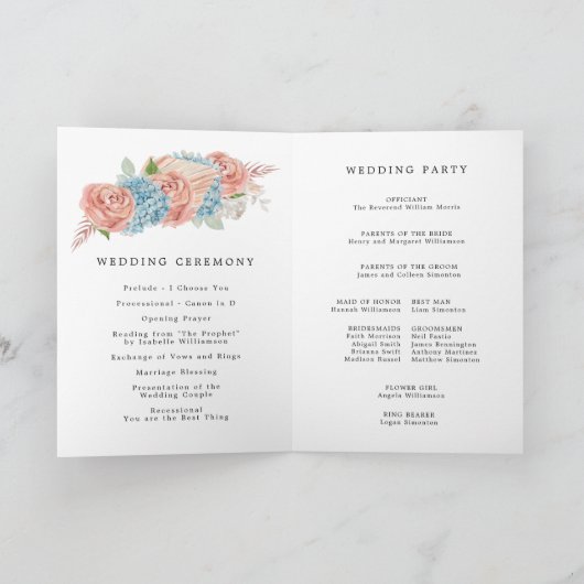 Dusty Rose Hydrangea Wedding Booklet Programm (Innenseite)