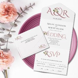 Dusty Rose Initialen und Ampersand, Rose Hochzeit All In One Einladung