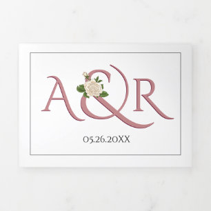 Dusty Rose Initialen und Ampersand, Rose Hochzeit Dreifach Gefaltete Einladung