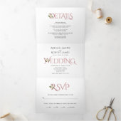 Dusty Rose Initialen und Ampersand, Rose Hochzeit Dreifach Gefaltete Einladung (Innenseite)