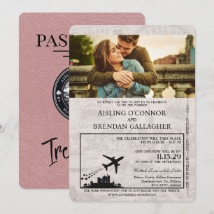 Dusty Rose Ireland Passport Wedding Einladung
