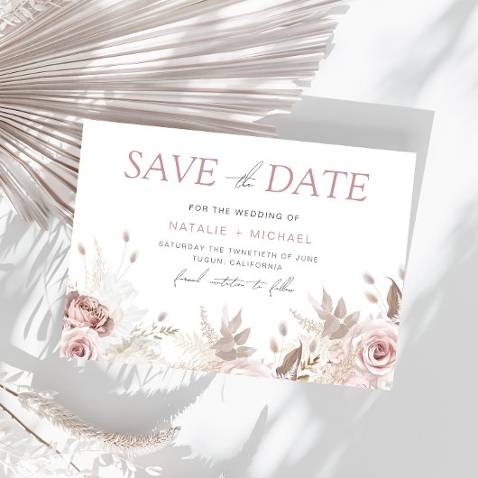 Dusty Rose & Ivory Boho Blues Hochzeit Save The Date