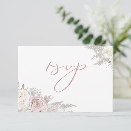 Dusty Rose & Ivory Elegante Hochzeit RSVP Karte (Stehend Vorderseite)