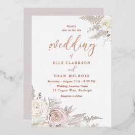 Dusty Rose & Ivory White Floral Wedding Rose Gold Folieneinladung
