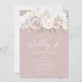 Dusty Rose & Ivory White Roses Wedding Einladung (Vorderseite)
