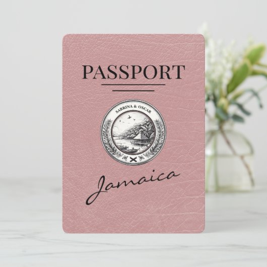 Dusty Rose Jamaica Passport Save the Date (Stehend Vorderseite)