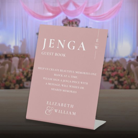 Dusty Rose Jenga Guest Book Minimalistisch Modern Sockelschild
