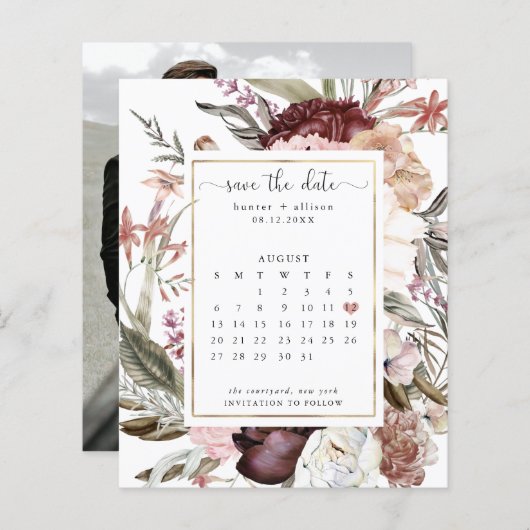 Dusty-Rose-Kalender Save the Date (Vorne/Hinten)