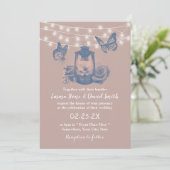 Dusty Rose Lantern & Butterfliegen Rustikale Hochz Einladung (Stehend Vorderseite)