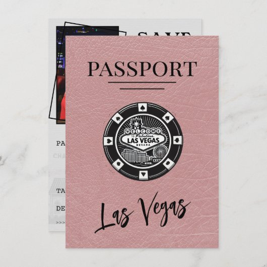 Dusty Rose Las Vegas Passport Save the Date (Vorne/Hinten)
