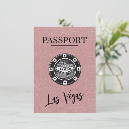Dusty Rose Las Vegas Passport Save the Date (Stehend Vorderseite)