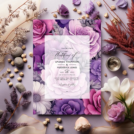 Dusty Rose, Lavender und Silver Floral Wedding Einladung