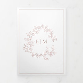 Dusty Rose Leafy Wappen Monogram Wedding Dreifach Gefaltete Einladung