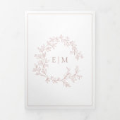 Dusty Rose Leafy Wappen Monogram Wedding Dreifach Gefaltete Einladung (Cover)