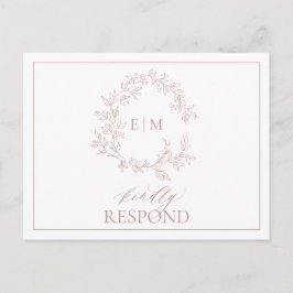 Dusty Rose Leafy Wappen Monogram Wedding RSVP Einladungspostkarte